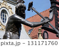 bronze statue of Tryton fountain in Gdansk Poland pigeon on the trident 131171760