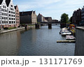 bridge on the canal in the port of Gdansk in Poland between tenements 131171769