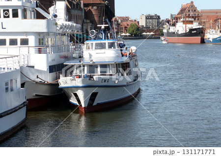 boats ships on the canal in the port of Gdansk in Poland 131171771