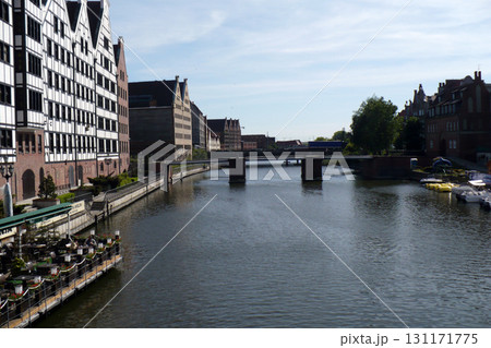 bridge on the canal in the port of Gdansk in Poland between tenements bridge on the canal in the port of Gdansk in Poland between tenements 131171775