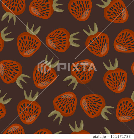 Seamless pattern with strawberry on color background. Natural delicious fresh ripe tasty fruit. Vector illustration for print, fabric, textile, banner, other design. Food concept. 131171788