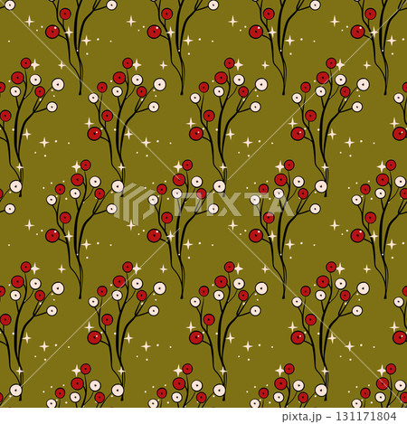 Christmas seamless pattern. Holiday Background with berry fruit. Doodle sprigs print. Design for hiliday card, poster, fabric, textile Christmas seamless pattern. Holiday Background with berry fruit. Doodle sprigs print. Design for hiliday card, poster, fabric, textile 131171804