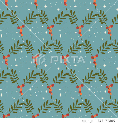 Christmas seamless pattern. Holiday Background with berry fruit. Doodle sprigs print. Design for hiliday card, poster, fabric, textile 131171805