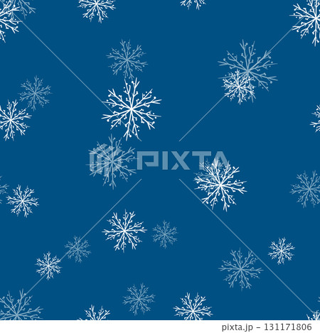 Winter seamless pattern with white snowflakes on color background. Vector illustration for fabric, textile wallpaper, posters, gift wrapping paper. Christmas vector illustration. Falling snow Winter seamless pattern with white snowflakes on color background. Vector illustration for fabric, textile wallpaper, posters, gift wrapping paper. Christmas vector illustration. Falling snow 131171806