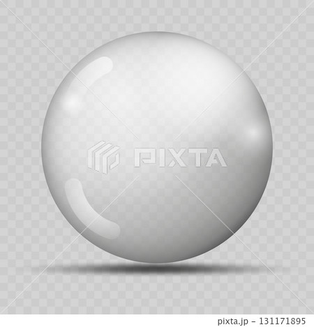 Transparency gray ball or precious pearl. Water bubble. Glass realistic ball, 3D abstract vector illustration highlighted on a transparent background. Big Crystal bubble with shadow 131171895