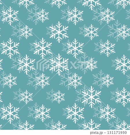Winter seamless pattern with white snowflakes on blue background. Vector illustration for fabric, textile wallpaper, posters, gift wrapping paper. Christmas vector illustration Winter seamless pattern with white snowflakes on blue background. Vector illustration for fabric, textile wallpaper, posters, gift wrapping paper. Christmas vector illustration 131171930