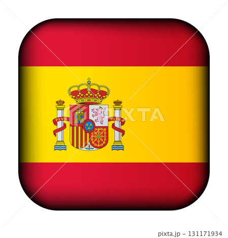 Glass light ball with flag of Spain. Squared template icon. National symbol. Glossy realistic cube, 3D abstract vector illustration highlighted. Big quadrate, foursquare 131171934