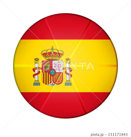 Glass light ball with flag of Spain. Round sphere, template icon. Spanish national symbol. Glossy realistic ball, 3D abstract vector illustration highlighted on a white background. Big bubble 131171943