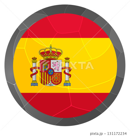 Glass light ball with flag of Spain. Round sphere, template icon. Spanish national symbol. Glossy realistic ball, 3D abstract vector illustration highlighted on a white background. Big bubble 131172234