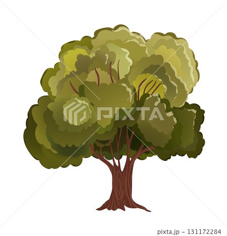 Realistic green tree. Isolated icon on white background. Spring tree for your design. Vector symbol sign. Plants, landscape design. Eco idea concept Realistic green tree. Isolated icon on white background. Spring tree for your design. Vector symbol sign. Plants, landscape design. Eco idea concept 131172284