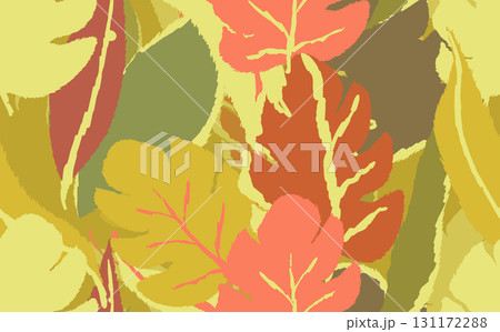 Floral seamless with hand drawn color exotic monstera leaves. Cute summer background. Tropic branches. Modern floral compositions. Fashion vector illustration for wallpaper, fabric, textile 131172288