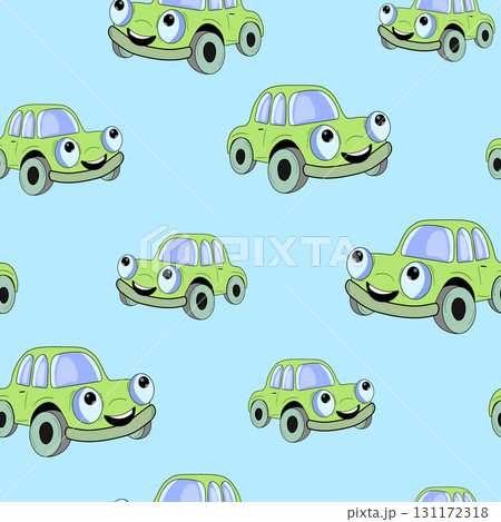 Seamless pattern with cute car on color background. Cartoot transport. Vector illustration. Doodle style. Design for baby print, invitation, poster, card, fabric, textile Seamless pattern with cute car on color background. Cartoot transport. Vector illustration. Doodle style. Design for baby print, invitation, poster, card, fabric, textile 131172318