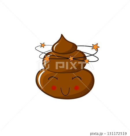 Cartoon poo, template icon. Kawaii poop isolated on white background. Shit pattern, evil turd. Vector illustration for invitation, poster, card, fabric, textile. Doodle style 131172519