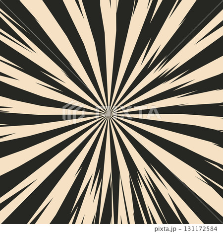 Pop art radial colorful comics book magazine cover. Striped orange digital background. Cartoon funny retro pattern strip mock up. Vector halftone illustration. Sunburst, starburst shape 131172584