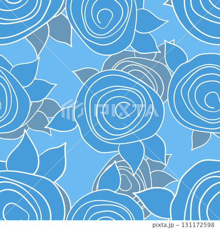 Spring colorful vector illustration with roses. Cartoon style. Design for fabric, textile, paper. Holiday print for Easter, Birthday, 8 March. Flowers silhouette 131172598