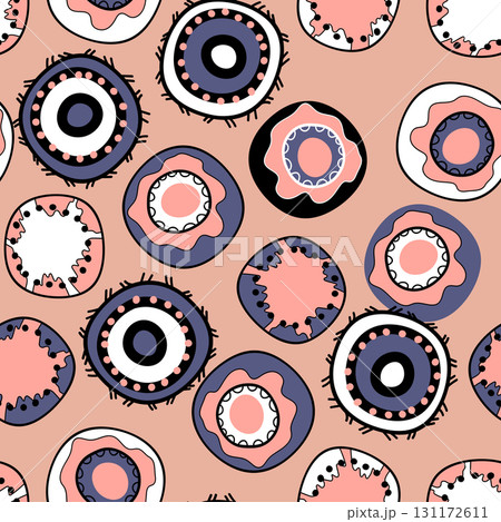 Seamless pattern with geometric aboriginal ornament. Ethnic tribal rounded color background. Afican, australian motiph. Dots painting. Vector illustration, template design for cloth, card, fabric Seamless pattern with geometric aboriginal ornament. Ethnic tribal rounded color background. Afican, australian motiph. Dots painting. Vector illustration, template design for cloth, card, fabric 131172611