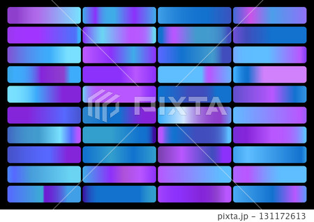 Metalic gradient collection with shiny gold hologram. Holographic foil texture, gold rose, brown and golden gradation. Vector set for frame, ribbon, border, other design 131172613