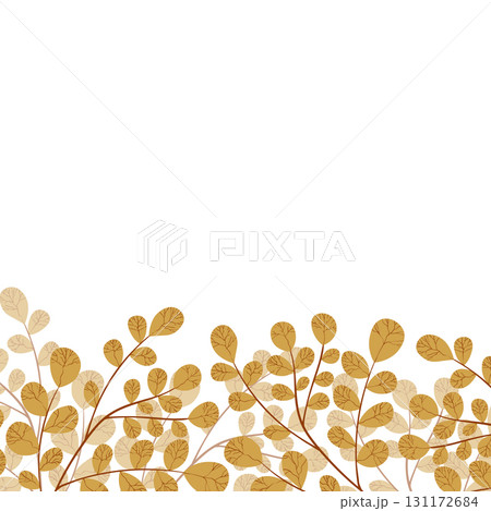 Floral frame with colorful exotic branches on white background. Ornate border with tropic leaves. Vector stock illustration for wallpaper, posters, card. Doodle style. Copy space 131172684