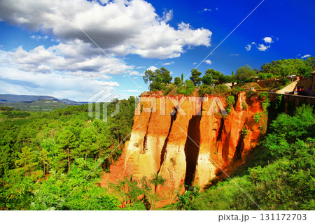 rocks of natural ochre in Roussillon, Provence, France rocks of natural ochre in Roussillon, Provence, France 131172703