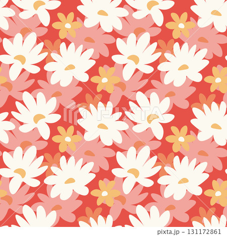 Seamless blooming floral pattern based on hand drawn art ornaments. Colorful flowers on color background. Vector illustration. Simple minimalistic pattern for fabric, textile Seamless blooming floral pattern based on hand drawn art ornaments. Colorful flowers on color background. Vector illustration. Simple minimalistic pattern for fabric, textile 131172861