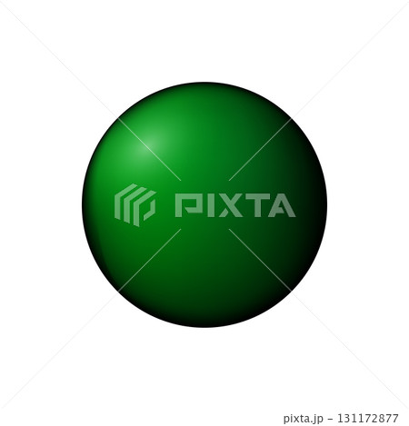 Glass green ball or precious pearl. Glossy realistic ball, 3D abstract vector illustration highlighted on a white background. Big metal bubble with shadow 131172877