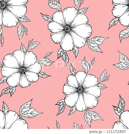 Seamless blooming floral pattern based on hand drawn art ornaments. Colorful flowers on color background. Vector illustration. Simple minimalistic pattern for fabric, textile Seamless blooming floral pattern based on hand drawn art ornaments. Colorful flowers on color background. Vector illustration. Simple minimalistic pattern for fabric, textile 131172897