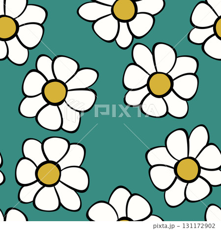 Seamless floral pattern based on traditional folk art ornaments. Colorful flowers on color background. Scandinavian style. Sweden nordic style. Vector illustration. Simple minimalistic pattern 131172902