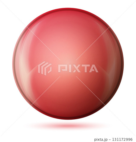 Glass pink ball or precious pearl. Glossy realistic ball, 3D sphere. Abstract vector illustration highlighted on a white background. Big metal bubble with shadow 131172996