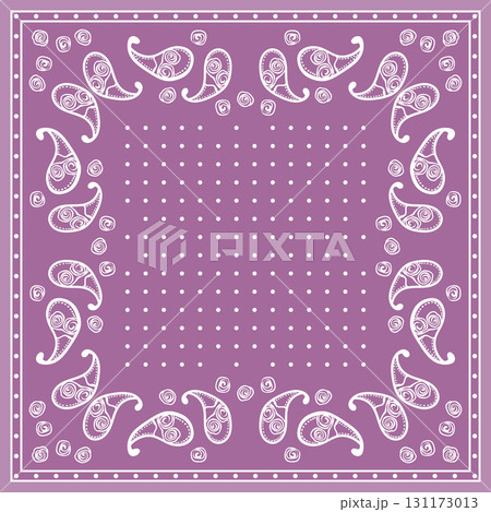 Print for kerchief, bandana, scarf, handkerchief, shawl, neck scarf. Squared pattern with ornament for fabric, textile, silk products. Paisley vector with abstract flowers. Floral folk tracery Print for kerchief, bandana, scarf, handkerchief, shawl, neck scarf. Squared pattern with ornament for fabric, textile, silk products. Paisley vector with abstract flowers. Floral folk tracery 131173013