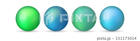 Set with glass colorful balls. Glossy realistic ball, 3D abstract vector illustration highlighted on a white background. Big metal bubble with shadow Set with glass colorful balls. Glossy realistic ball, 3D abstract vector illustration highlighted on a white background. Big metal bubble with shadow 131173014