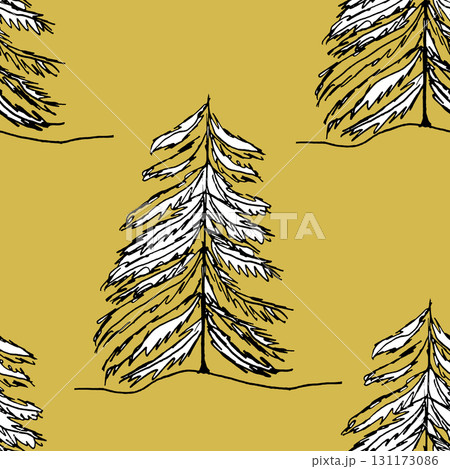 Winter seamless pattern with Christmas tree and snowflakes on color background. Vector illustration for fabric, textile wallpaper, posters, gift wrapping paper. Merry Christmas and New year Vector Winter seamless pattern with Christmas tree and snowflakes on color background. Vector illustration for fabric, textile wallpaper, posters, gift wrapping paper. Merry Christmas and New year Vector 131173086