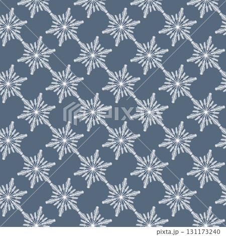 Winter seamless pattern with white snowflakes on blue background. Vector illustration for fabric, textile wallpaper, posters, gift wrapping paper. Christmas vector illustration 131173240