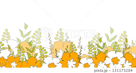 Hello spring banners collection. Background with color leaves, flowers. Nature concept design. Modern floral compositions in trendy flat simple style. Vector illustration for poster, greeting card 131173284
