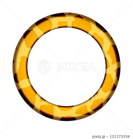 Decorative round border with animal print. Trendy leather skin. Golden frame with modern ornament of stylized iraffe skin. Pattern in form of mandala. Copy space. Vector illustration Decorative round border with animal print. Trendy leather skin. Golden frame with modern ornament of stylized iraffe skin. Pattern in form of mandala. Copy space. Vector illustration 131173334