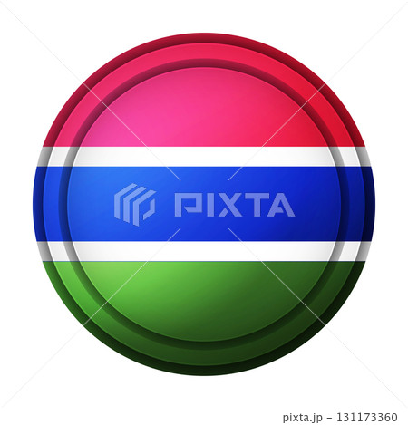 Glass light ball with flag of Gambia. Round sphere, template icon. Gambian national symbol. Glossy realistic ball, 3D abstract vector illustration highlighted on a white background. Big bubble Glass light ball with flag of Gambia. Round sphere, template icon. Gambian national symbol. Glossy realistic ball, 3D abstract vector illustration highlighted on a white background. Big bubble 131173360