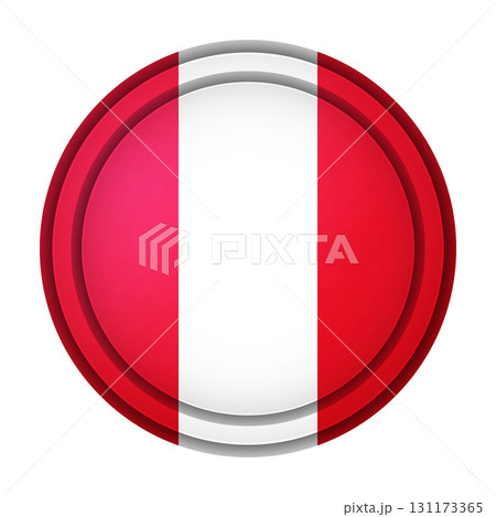 Glass light ball with flag of Peru. Round sphere, template icon. Peruvian national symbol. Glossy realistic ball, 3D abstract vector illustration highlighted on a white background. Big bubble 131173365