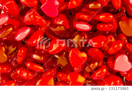 Glossy red hearts pile, background. 3D rendering 131173865