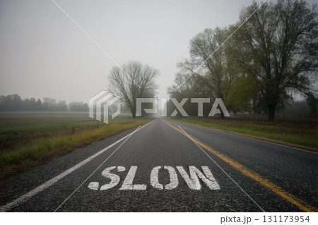 text slow on a small road text slow on a small road 131173954