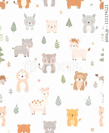 幼児向けのかわいい動物アイコンパターン 131174121