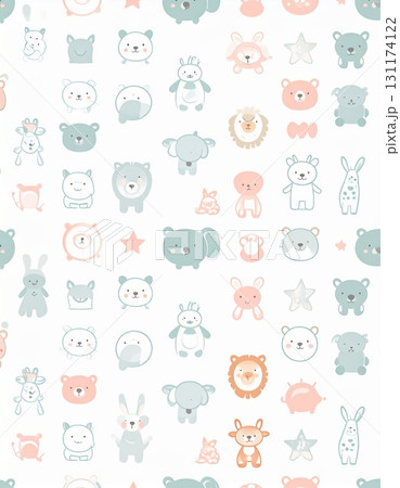 幼児向けのかわいい動物アイコンパターン 131174122