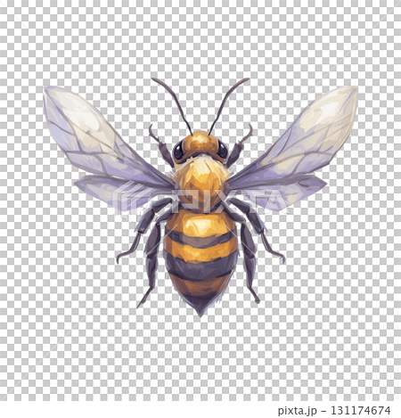 Detailed Watercolor Bee Clipart with Queen Bee and Garden Theme in Pastel Colors 131174674