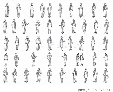 アイソメトリックのモノクロな人々のイラスト 131174823