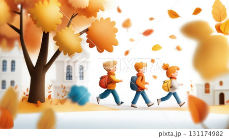 Children walking through autumn leaves: capturing the beauty of fall outdoor adventure Children walking through autumn leaves: capturing the beauty of fall outdoor adventure 131174982