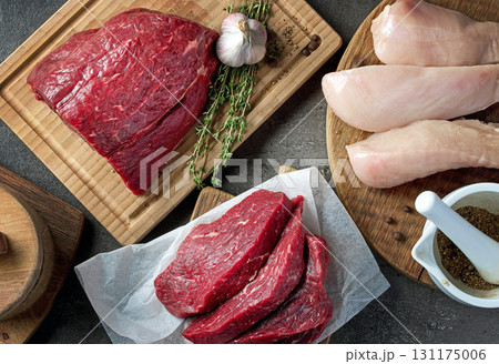 flat lay composition of various meat flat lay composition of various meat 131175006