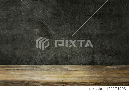 wooden table and black wall 131175008