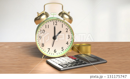 The Clock and calculator for Saving or Earn concept 3d Rendering. 131175747