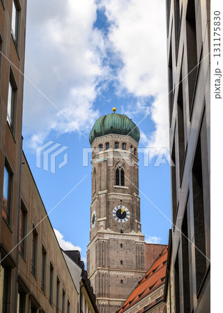 Bell tower of Frauenkirche Cathedral of Our Lady, Roman Catholic church and symbol of the city of Munich in Bavaria, Germany Bell tower of Frauenkirche Cathedral of Our Lady, Roman Catholic church and symbol of the city of Munich in Bavaria, Germany 131175830