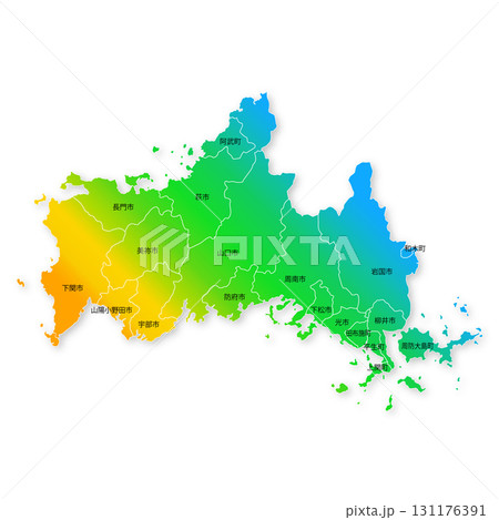 山口県と市町村地図 山口県と市町村地図 131176391