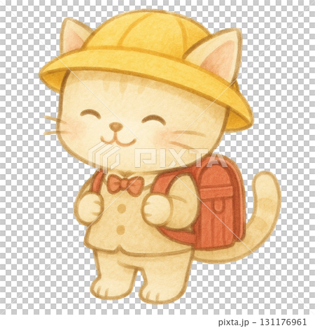 【入学式】ランドセルを背負った子猫のイラスト 131176961