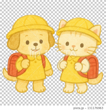 【入学式】ランドセルを背負った子犬と子猫のイラスト 131176963